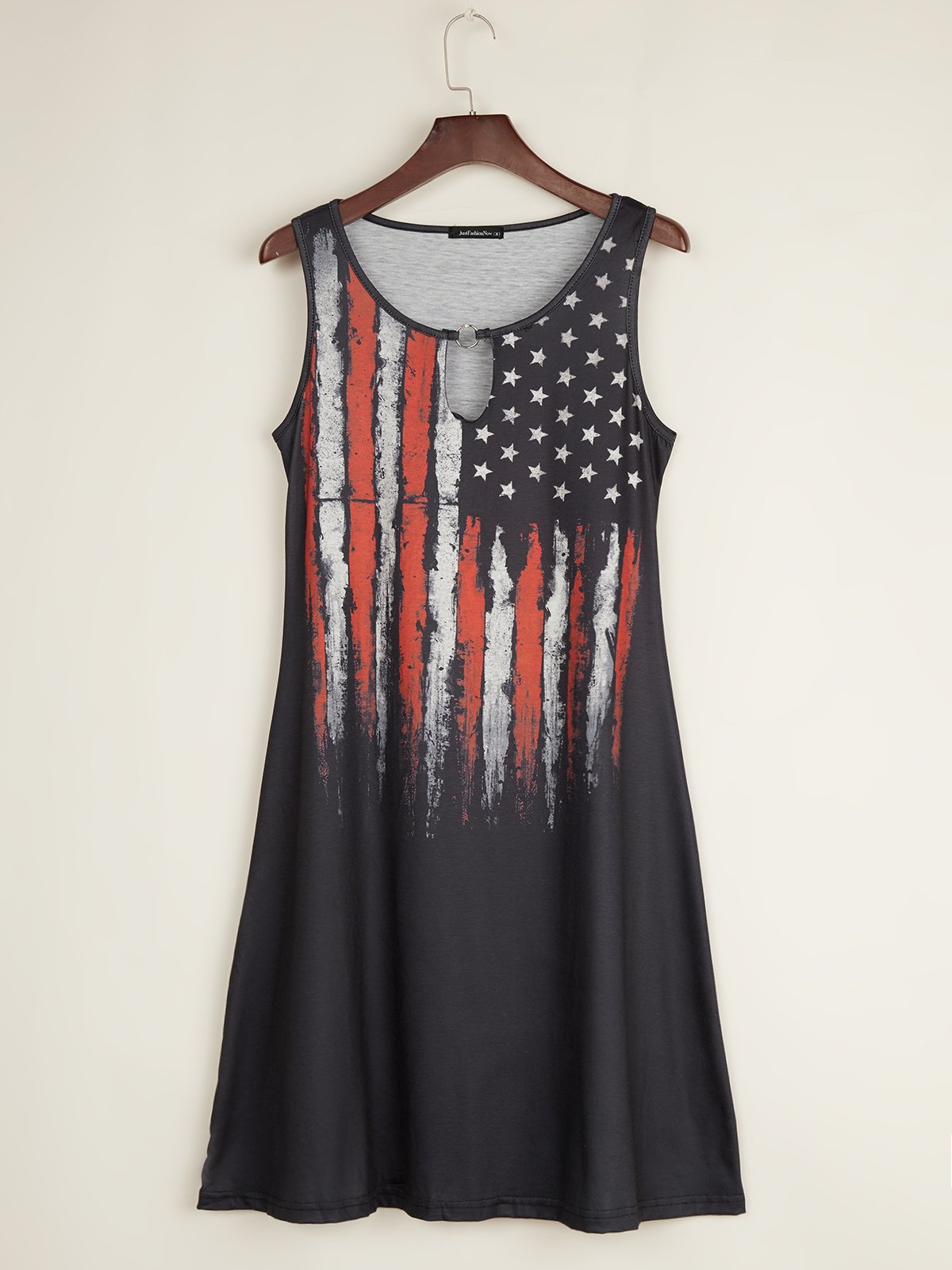 Flag Printed Scoop Neckline Casual Cotton-Blend Casual Holiday Knitting Dress