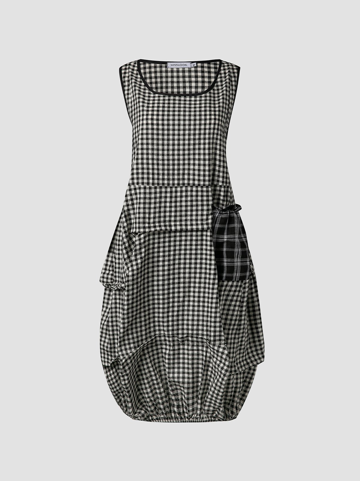 Checkered Women Summer MIdi Weaving Dress With Pockets