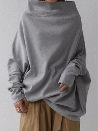 Turtleneck Cotton-Blend Long Sleeve Sweatshirt