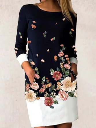 Casual Long Sleeve Floral Weaving Dress
