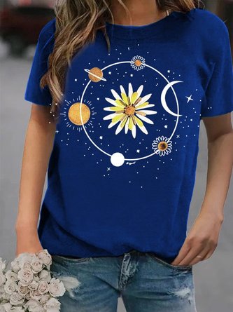 Universe Print Modal Crew Neck Casual T-shirt