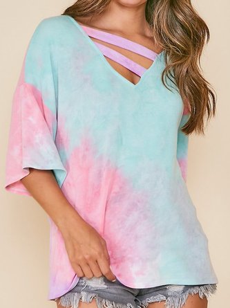 Casual Cotton-Blend Ombre/tie-Dye T-shirt