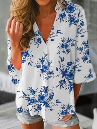 Casual V Neck 3/4 Sleeve Top