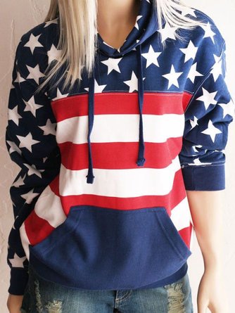 Striped Star USA Flag Regular Fit Cotton Blends Sweatshirt