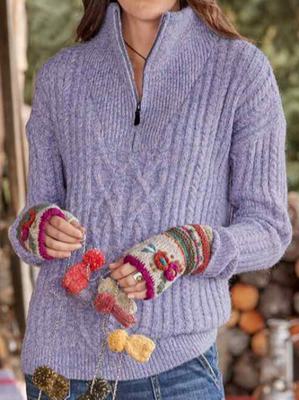 Plain Vintage Stand Collar Sweater