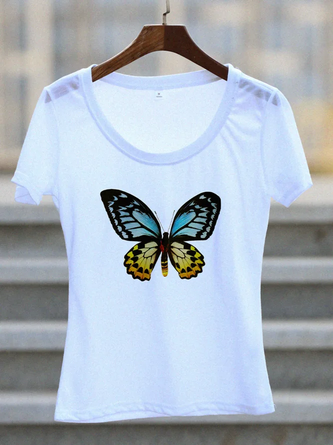 White Printed Cotton-Blend V Neck Casual Top