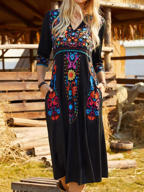 V Neck Boho Regular Fit Dress