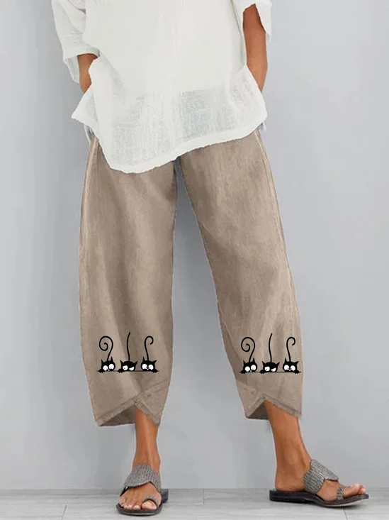 White Cotton Casual Printed Pants