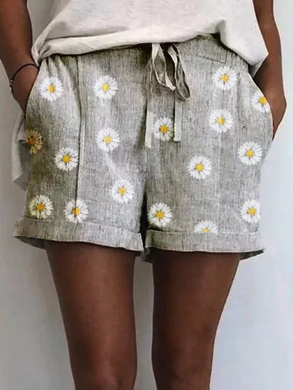 Casual Cotton-Blend Floral Shorts