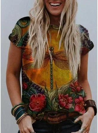 Cotton Short Sleeve Floral Casual T-shirt