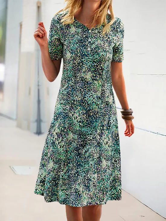 Summer Printed Midi Dress Women Weaving Dress