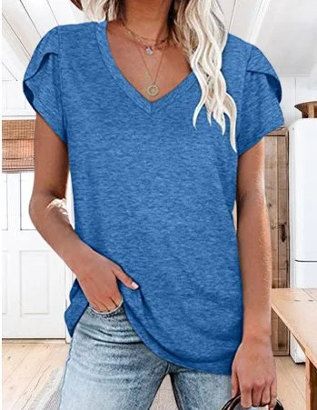 Casual Cotton-Blend V Neck T-shirt