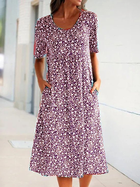 Floral Casual Short Sleeve Weaving Dress