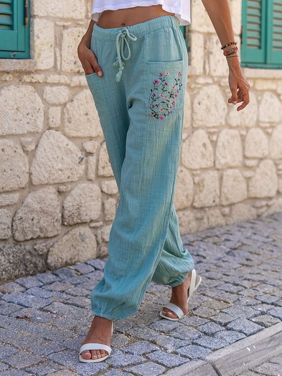 Casual Floral Shift Mid-Waist Pants