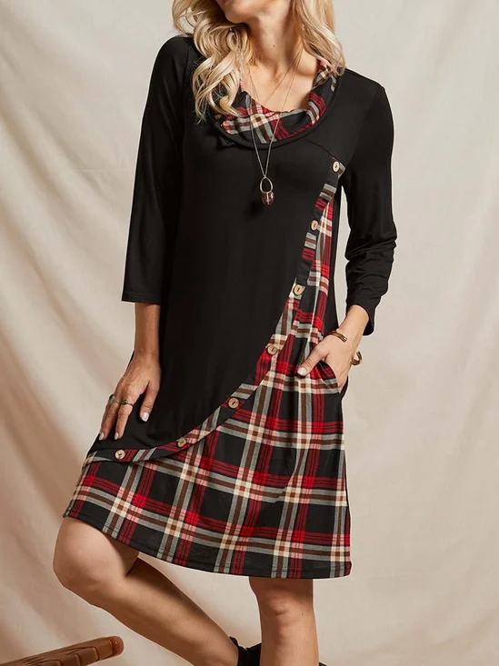 Casual Checkered/Plaid Long Sleeve Knitting Dress