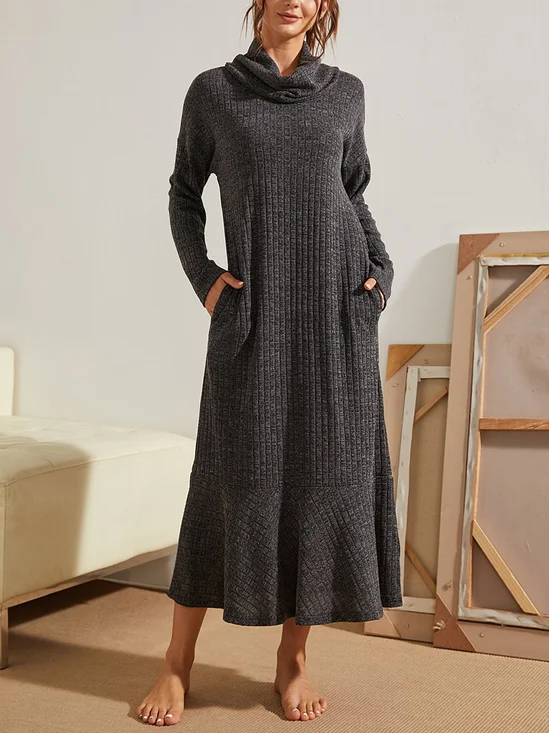 Cowl Neck Plain Loosen Knitting Dress