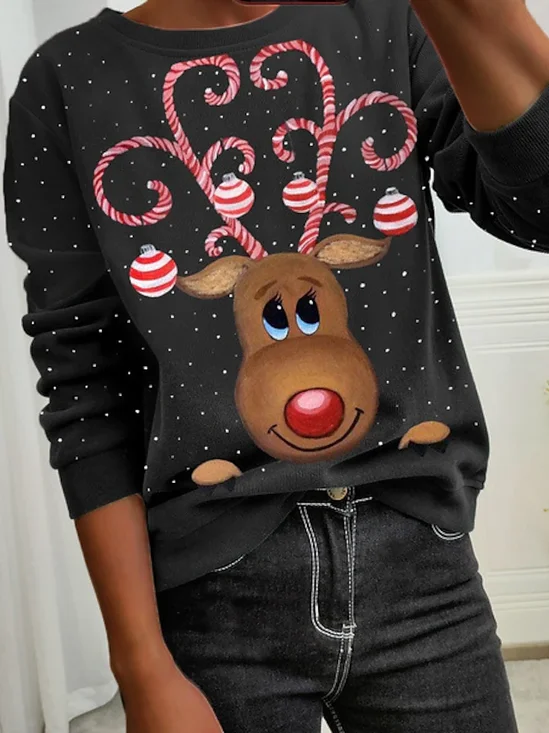 Christmas deer Regular Fit Casual Cotton Blends Sweatshirts