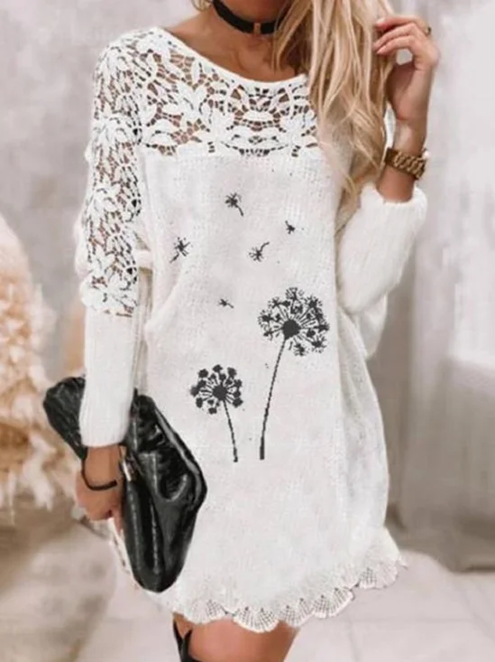 Floral Loosen Lace Knitting Dress