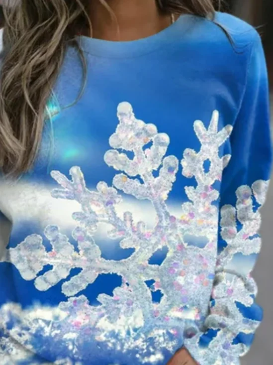 Long sleeve round neck Christmas ice and snow knitted loose top women's sweater