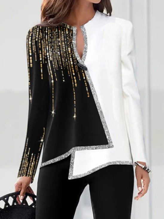 Color Block Asymmetric Loosen Tops