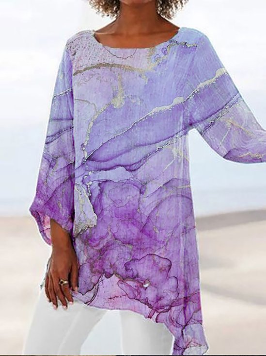 Abstract Loosen Long Sleeve Tops