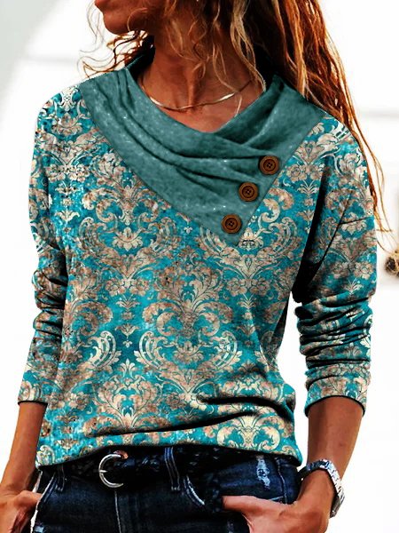 Fit Cross Neck Geometric Tops