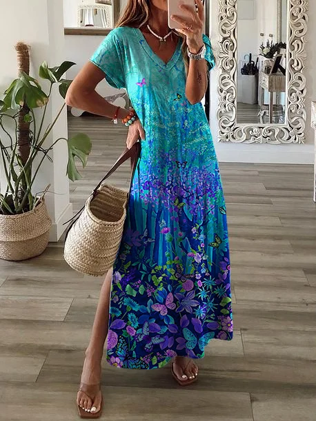 V Neck Casual Loose Dresses