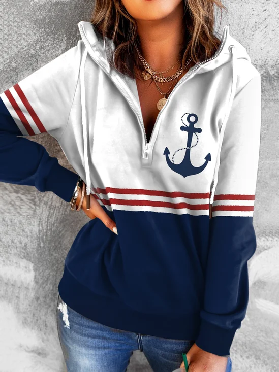 Striped Loose Casual Zipper Sea Sweatshirts