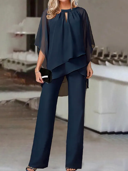 Plain Elegant Crew Neck Loose Urban Two Piece Sets