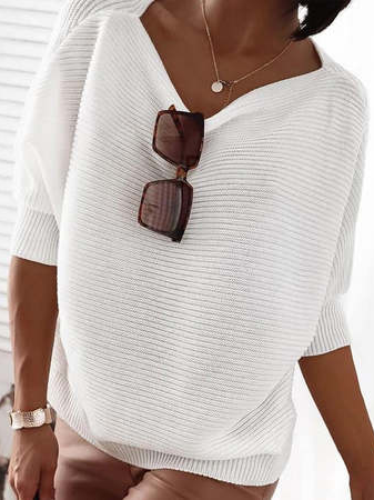 Simple Plain Boat Neck Loose Tops