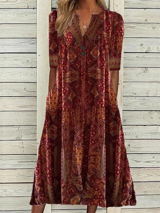 V Neck Ethnic Regular Fit Dresses