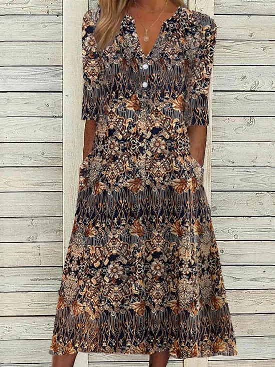 Ethnic V Neck Ethnic Dresses