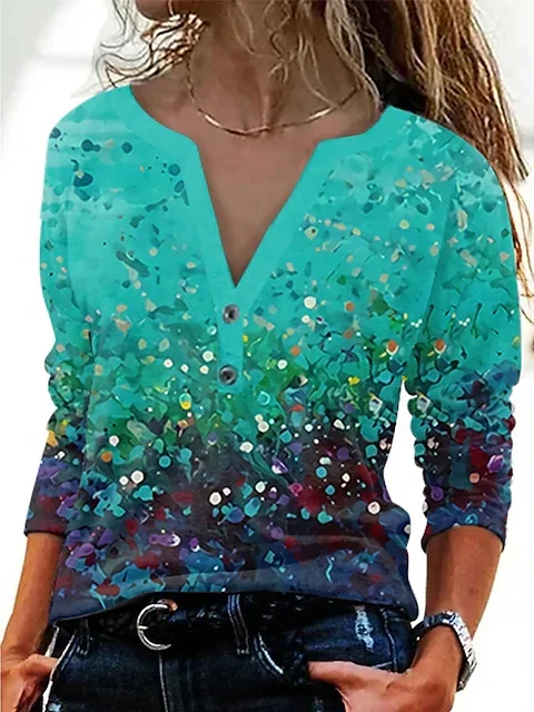 Casual Ombre Loose V Neck Top