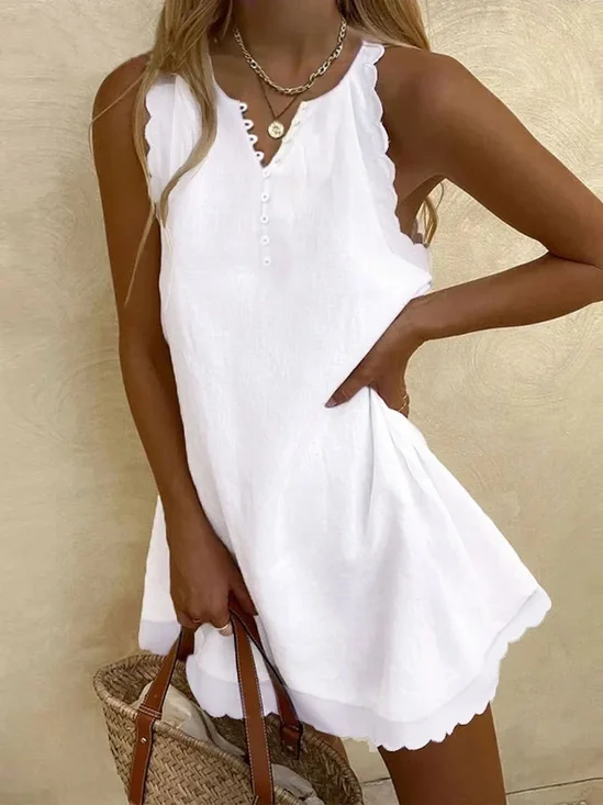 Summer Loose Plain Casual Crew Neck Dress