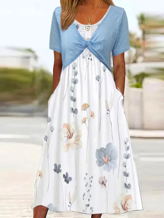 Floral Vacation Loose Crew Neck Dress
