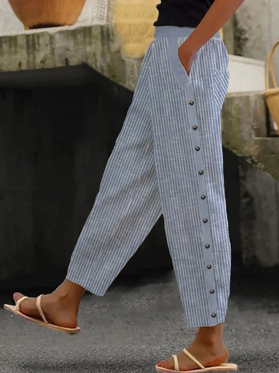 Striped Casual Cotton Loose Pants