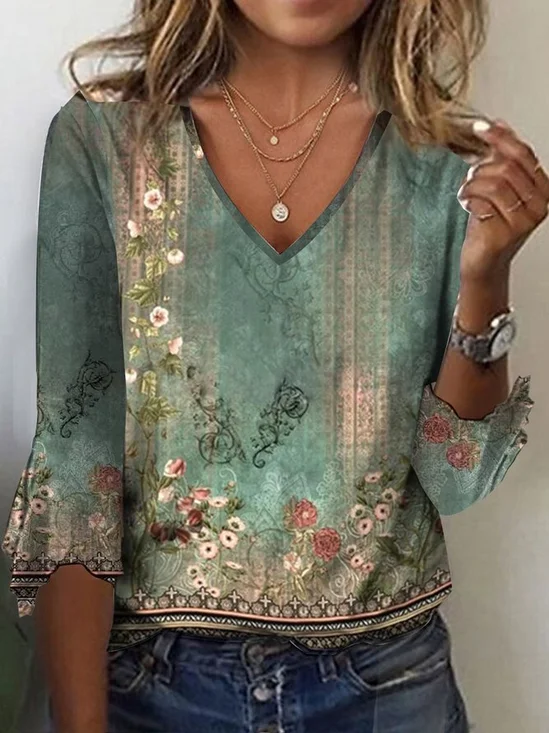 Ethnic Knitted Casual Loose T-Shirt