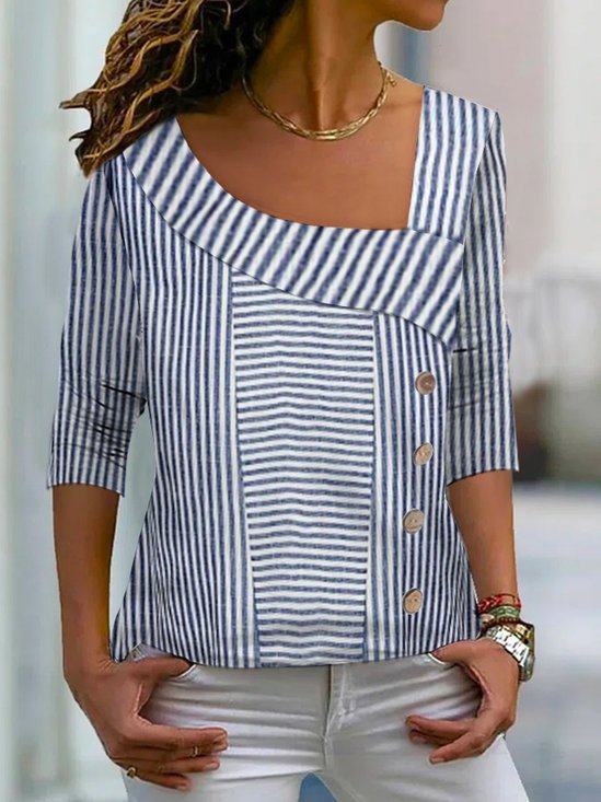 Striped Casual Knitted Others Shirt