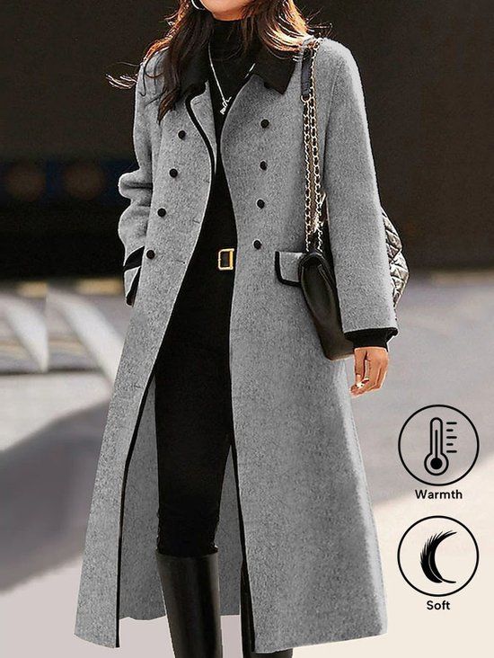 Plain Pocket Stitching Elegant Shawl Collar Coat