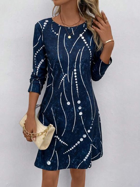 Loose Crew Neck Floral Casual Dress