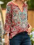 Ethnic Loose V Neck T-Shirt