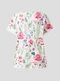 Floral V-Neck Lace Short Sleeve Top