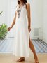 Loosen Vacation Linen Simple  Ethnic V Neck Short sleeve Woven Dress