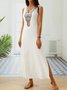 Loosen Vacation Linen Simple  Ethnic V Neck Short sleeve Woven Dress