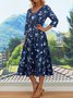 Elegant V Neck Floral Swing Dress