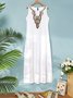 Loosen Vacation Linen Simple  Ethnic V Neck Short sleeve Woven Dress