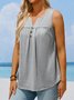 Plain Ruched Casual Notched Tank Top