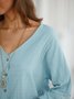 V Neck Cotton-Blend Linen Plain Blouse