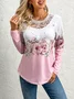 Lace Crew Neck Casual Shirt