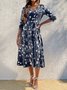 Elegant V Neck Floral Swing Dresses